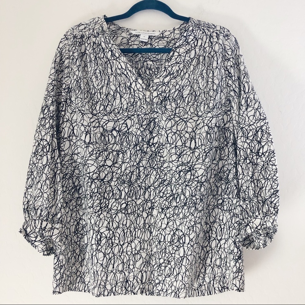 Diane Von Furstenberg Scribble Print Cajil Silk Blouse size 10 DVF